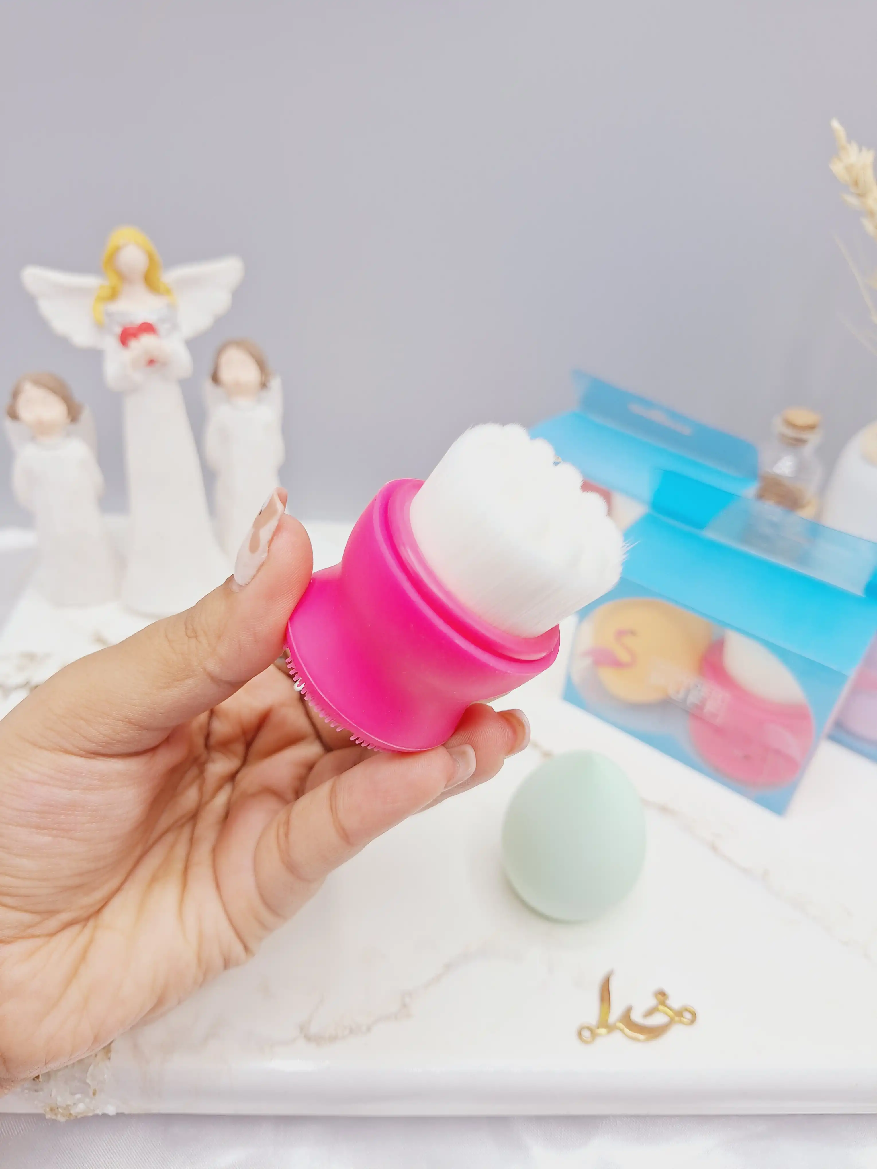 ست پک دوتایی فیس براش صورت و پد تخم مرغی POWDER PU PUFF کد 4822