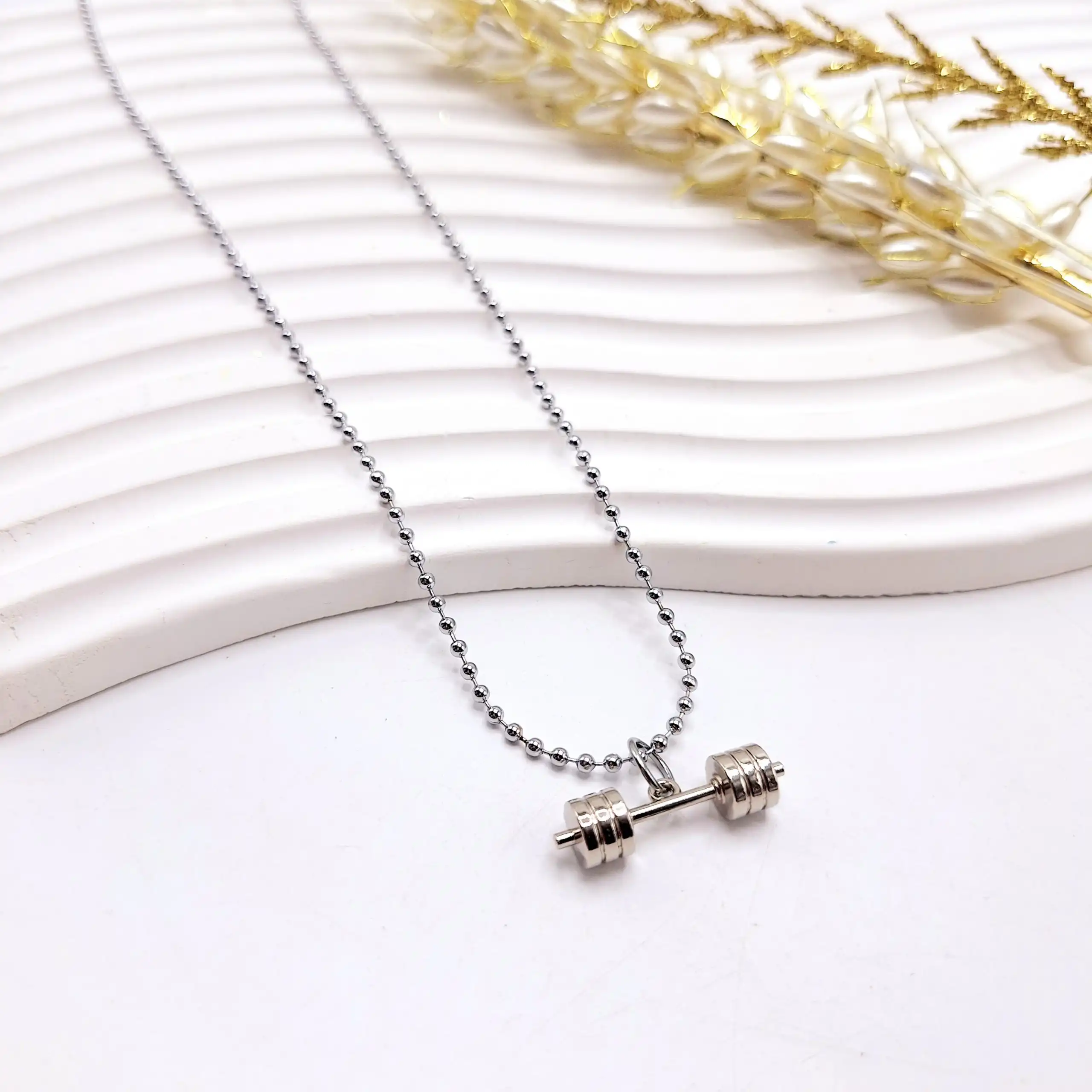 گردنبد طرح دمبل باشگاه استیل رنگ ثابت